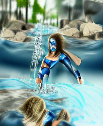 Dynamic Water Superheroine Digital Concept Art
