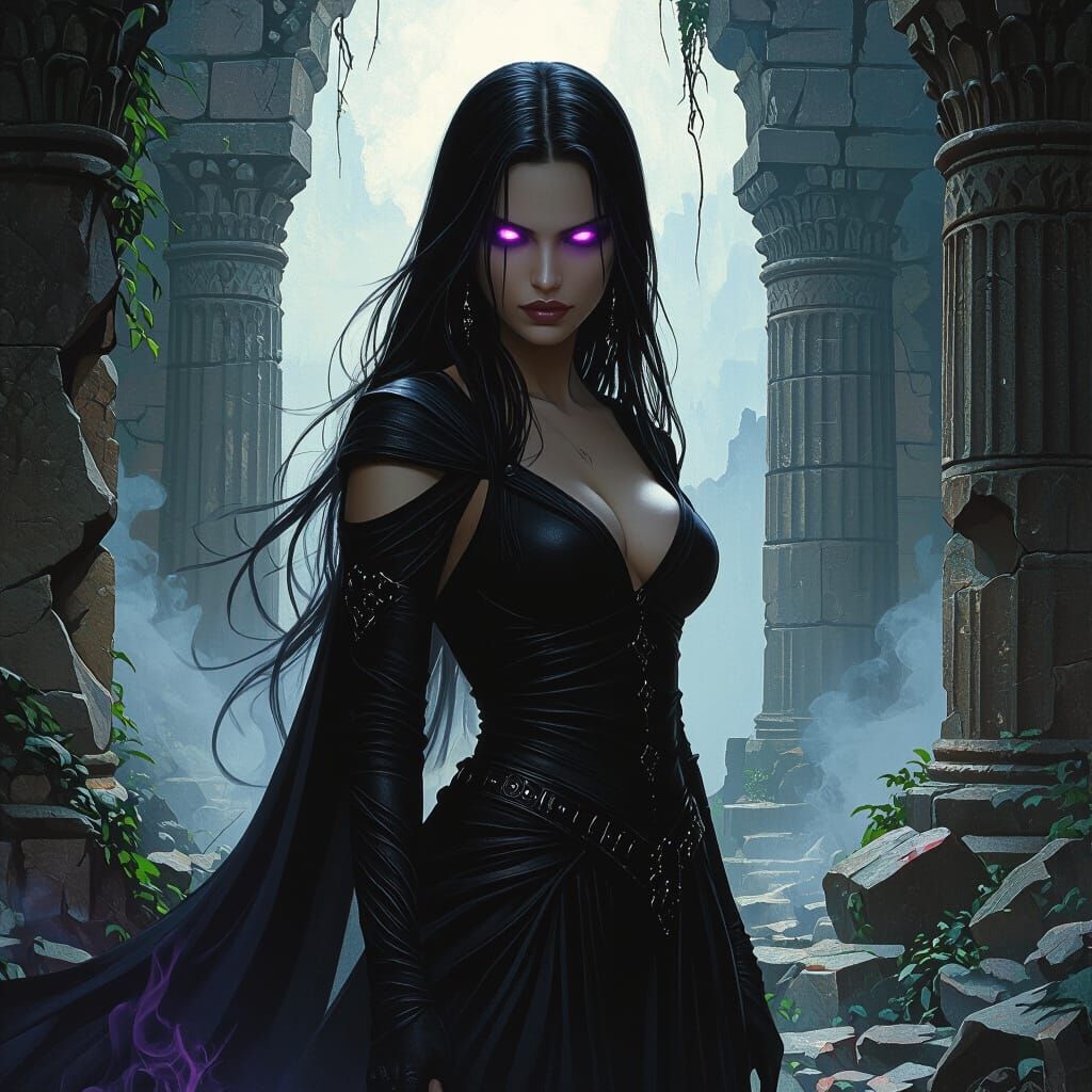 Goddess of Shadow and Magic in Ruined Temple