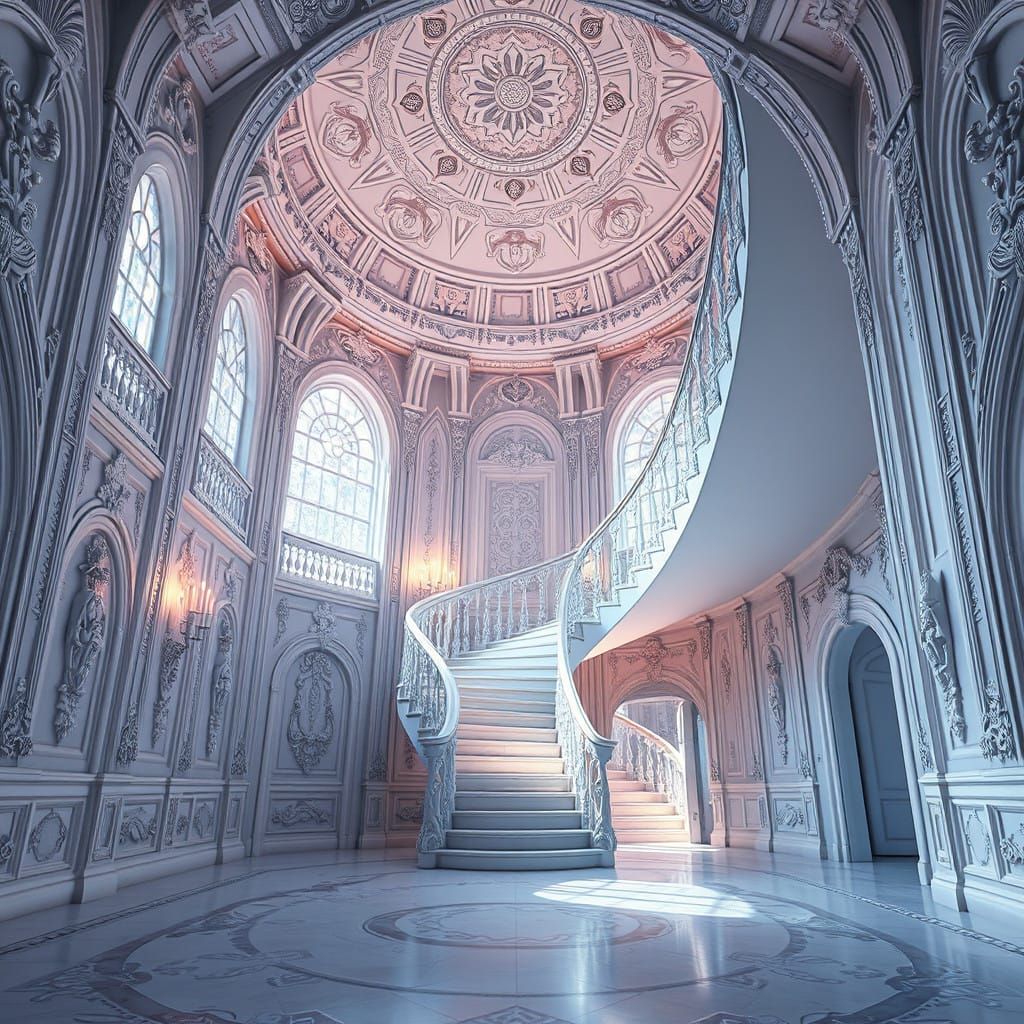 Surreal White Staircase Ascends to Ethereal Realms