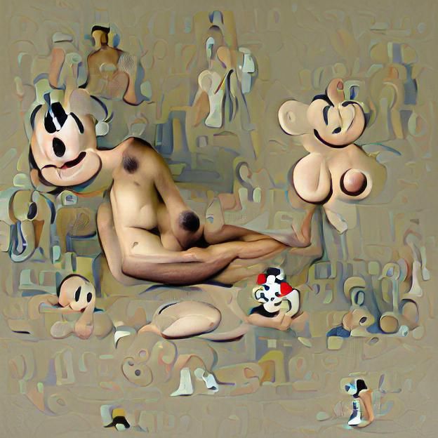 Surreal Nude Figure with Mickey Mouse Head