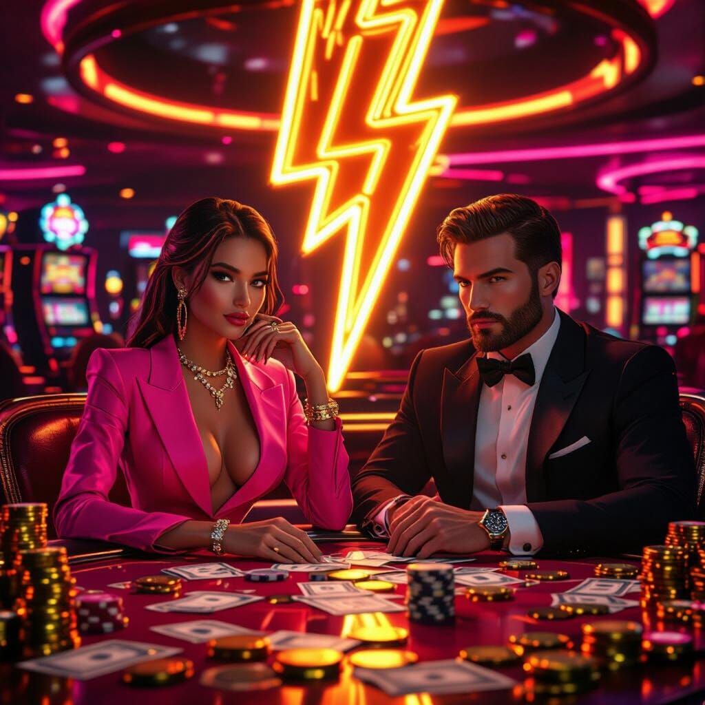 Glamorous Casino Scene with Neon Lighting