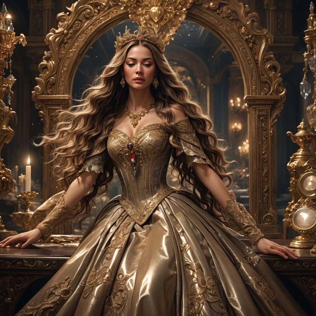 Crying Woman with Heart Mirror, Dark Fantasy Art