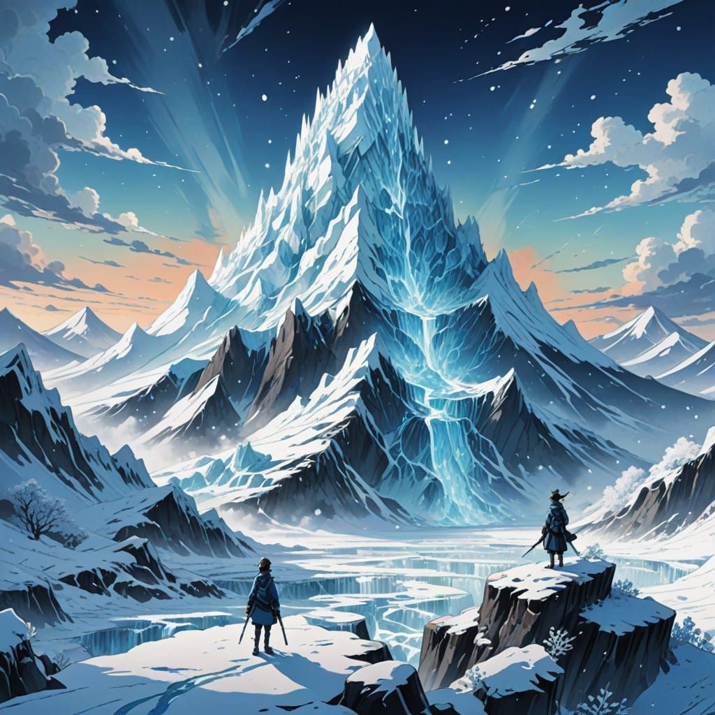 Ethereal Ice Volcano in Anime Style