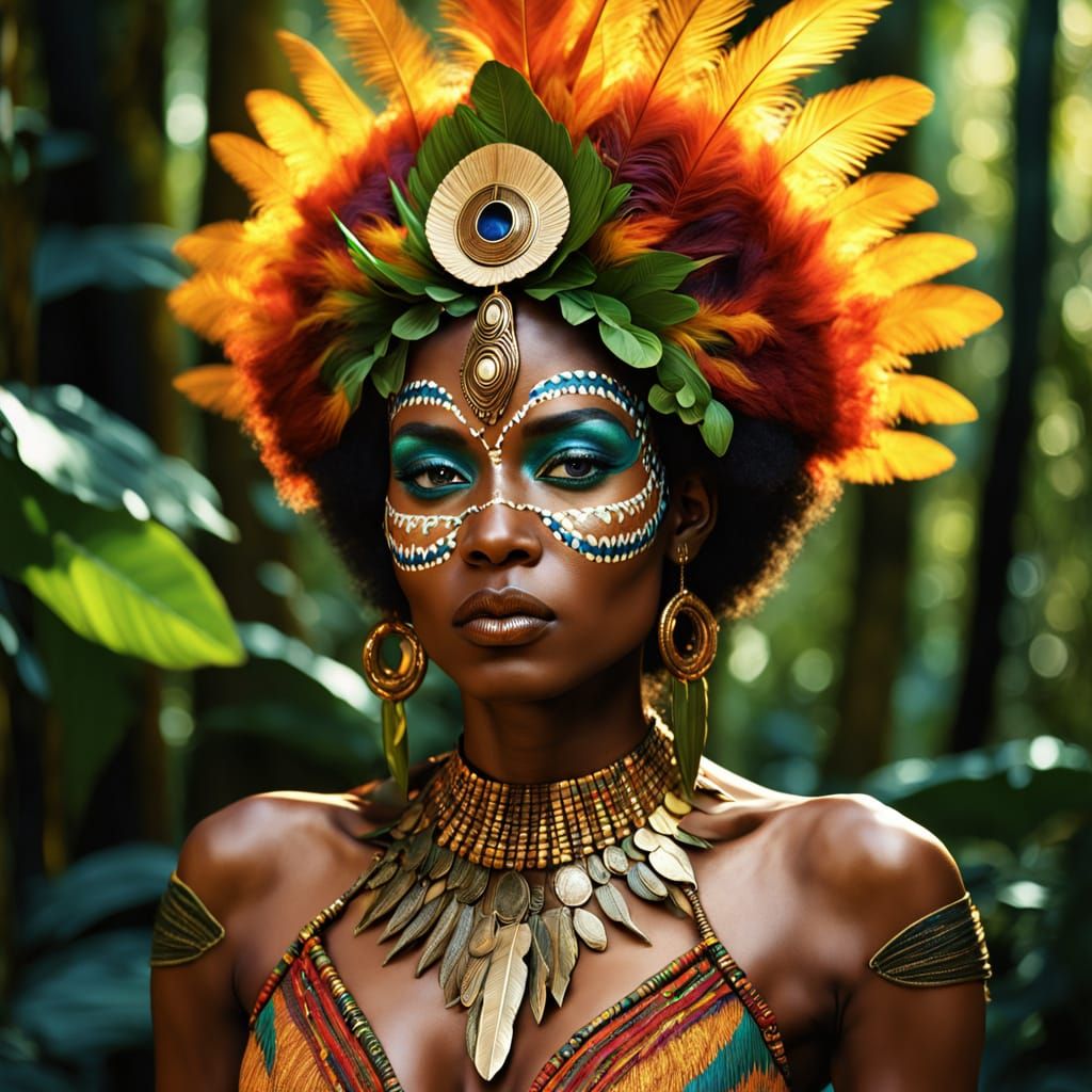 Tribal Woman in Rainforest: Photorealistic Digital Art