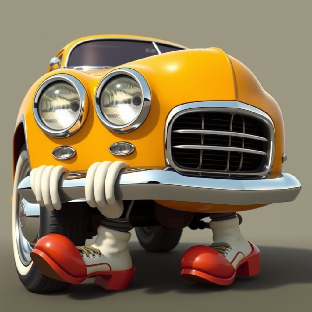 Anthropomorphic Car in Retro-Futuristic Style