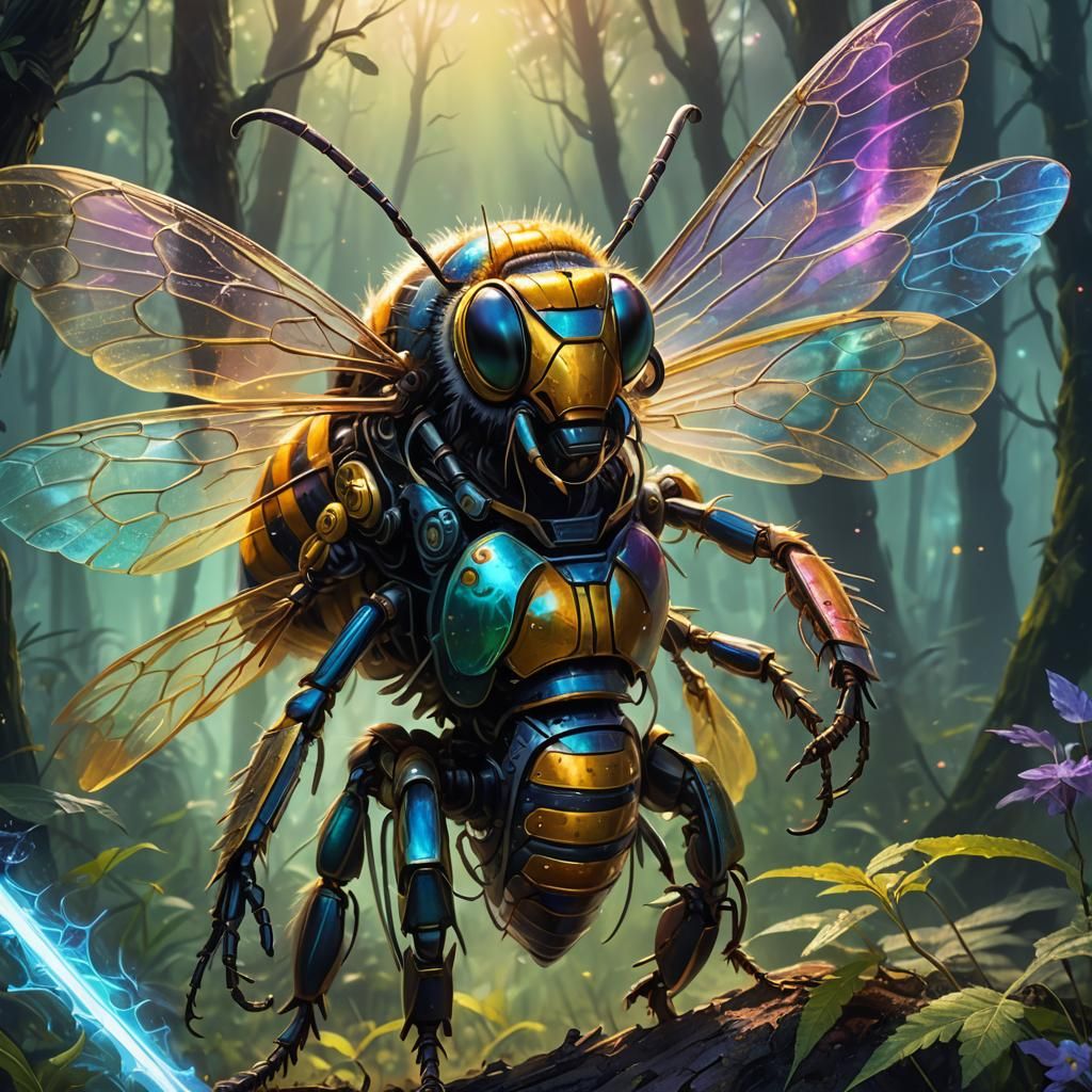 Armored Bee-Flea Warrior in Mystical Forest