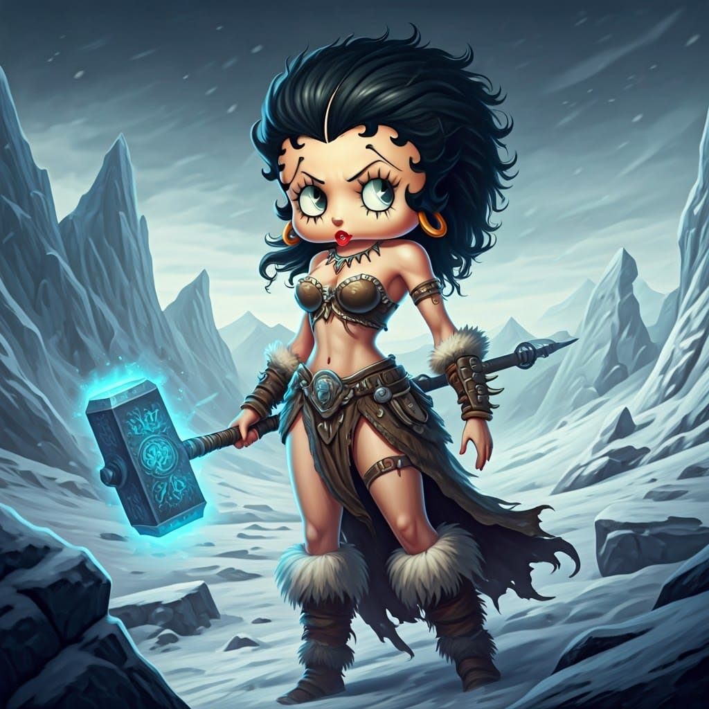 Betty Boop as a Fierce Barbarian Warrior