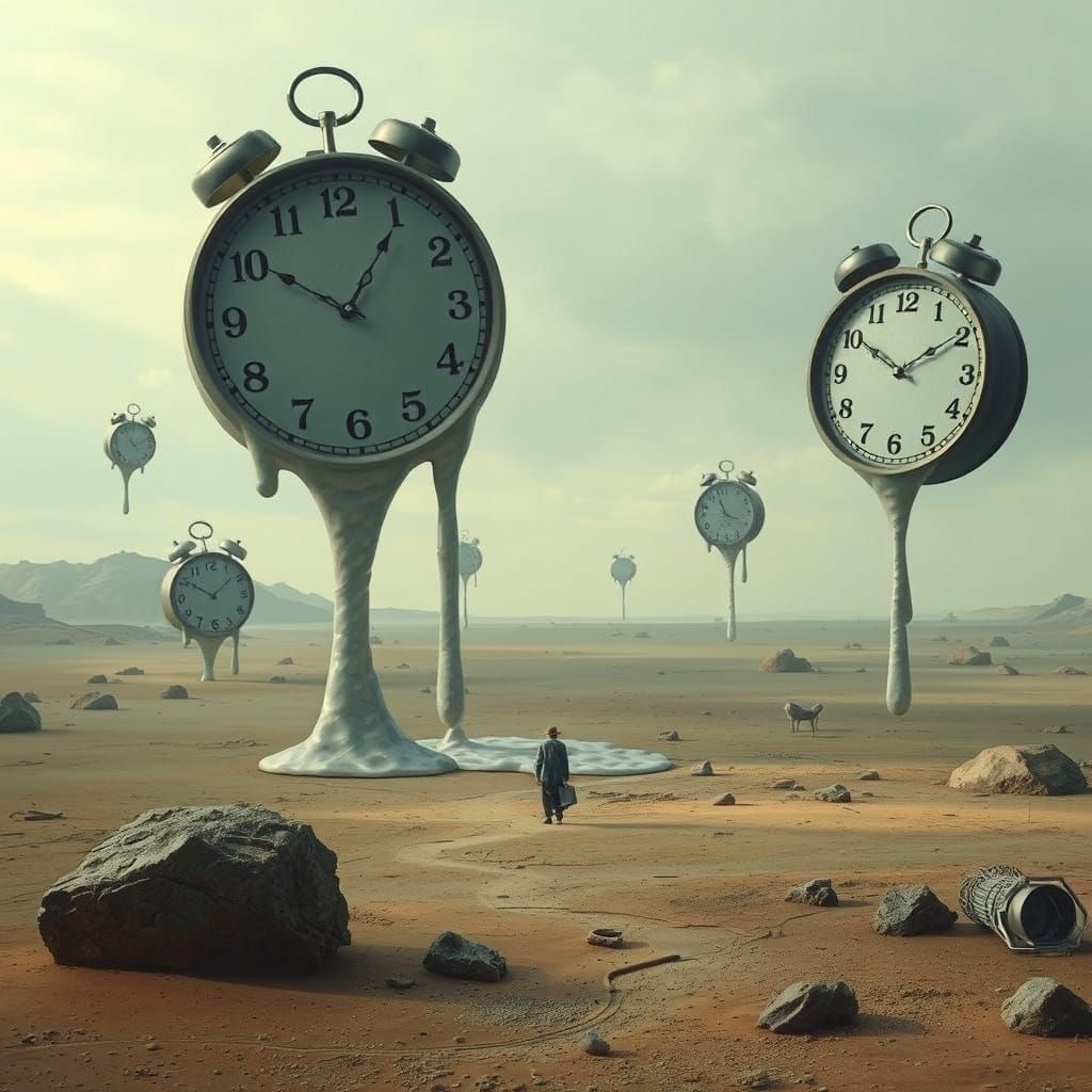 Minimalist Surrealism: Traveler Amidst Distorted Time