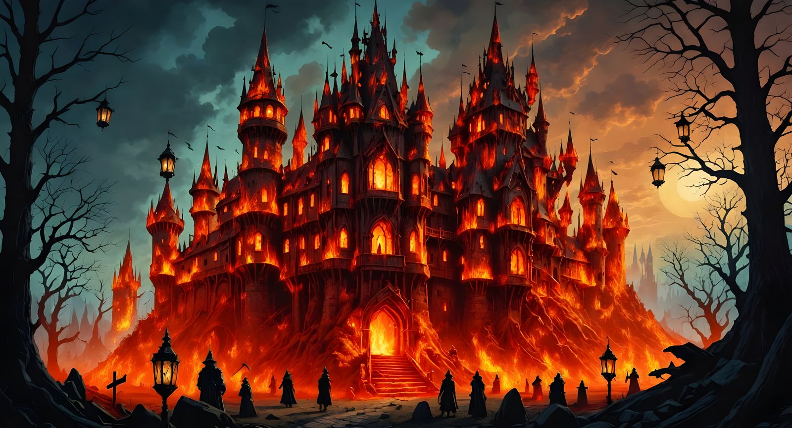 Luminous Castle in Ancient Forest, Baroque Style