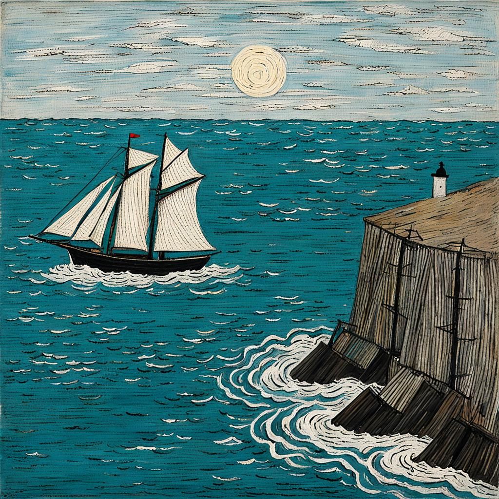 Naive Art Seascape Inspired by Alfred Wallis