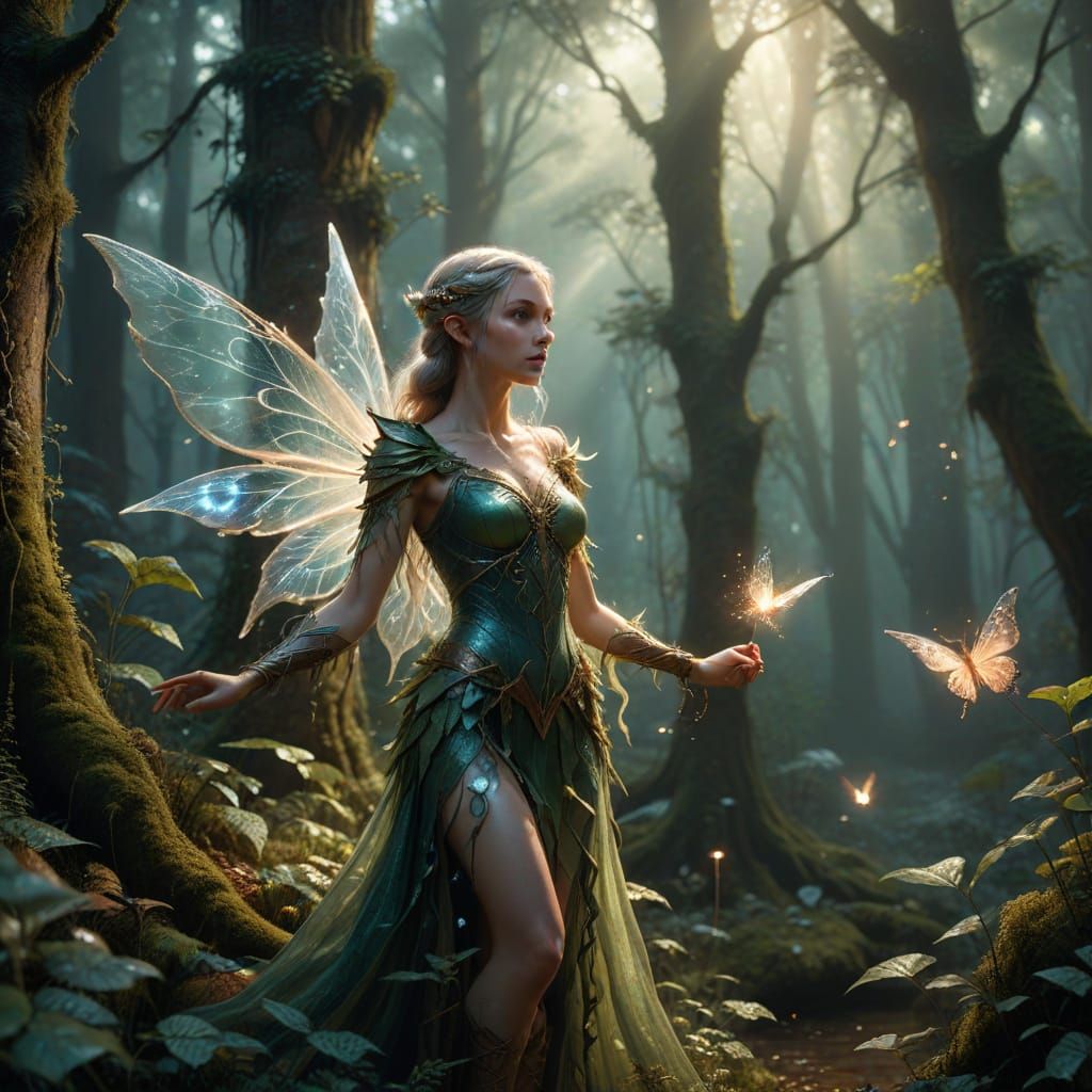 Enchanted Elf Maiden in Ethereal Forest