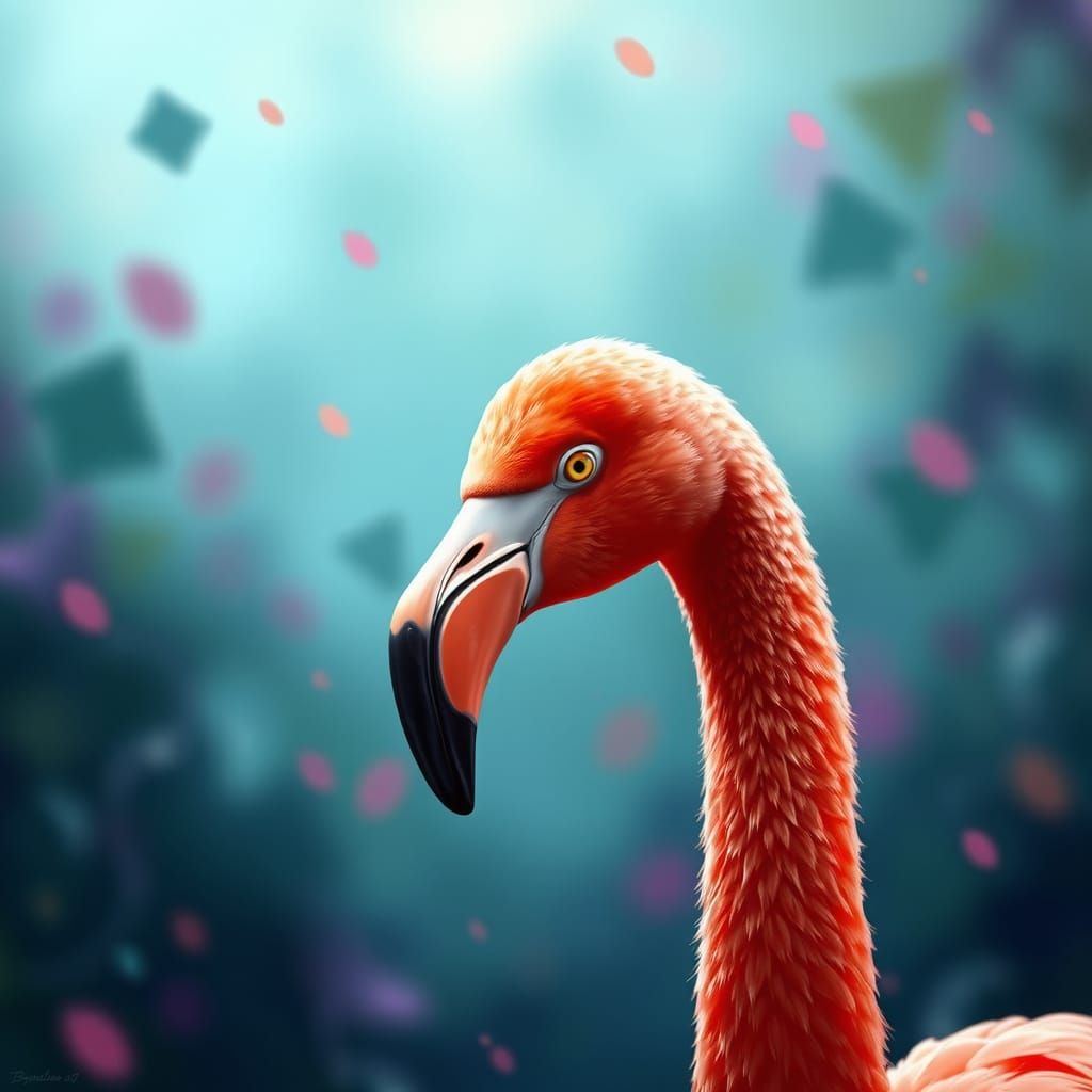 Splendid Portrait of a Baby Flamingo in Vibrant Triadic Colo...
