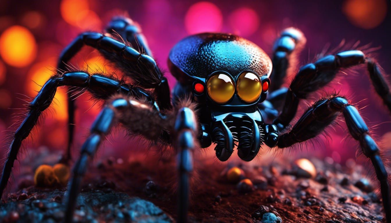 Giant Spider on Skull in Horror Style