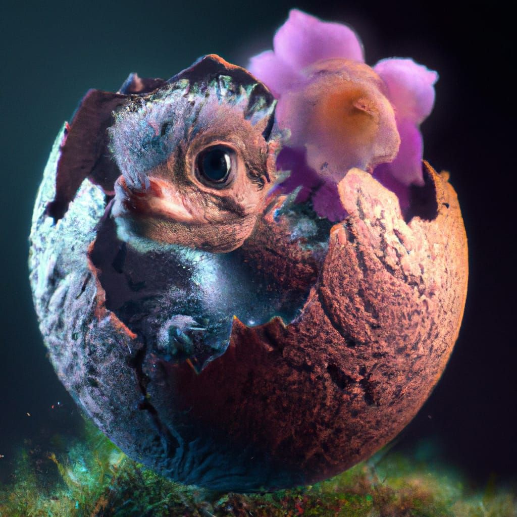 Cute Baby Dragon in Flower Blossom Egg