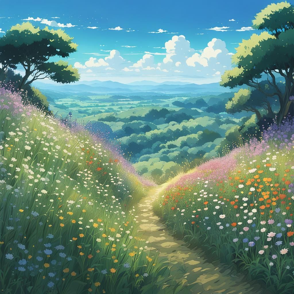 Wildflowers Hillside: Studio Ghibli Anime Key Visual