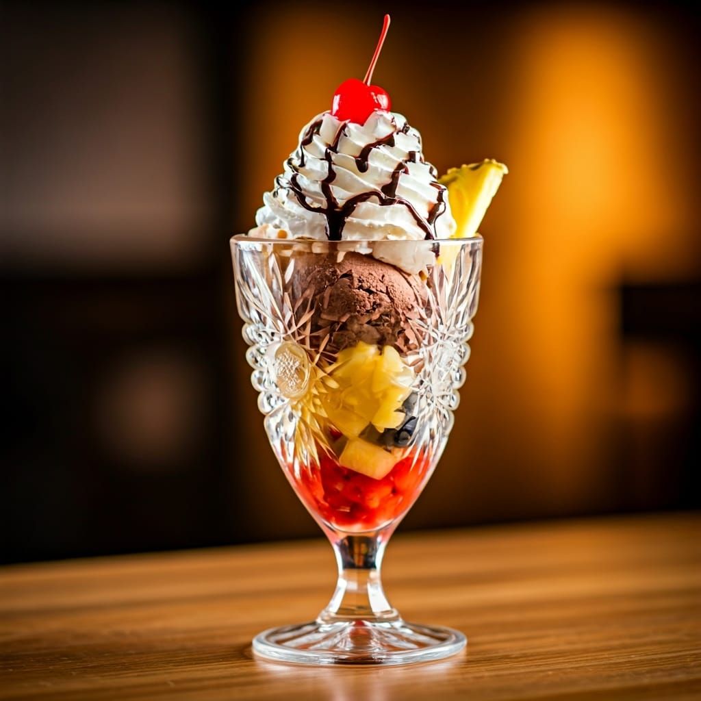 Crystal Glass Dessert with Fruit and Ice Cream