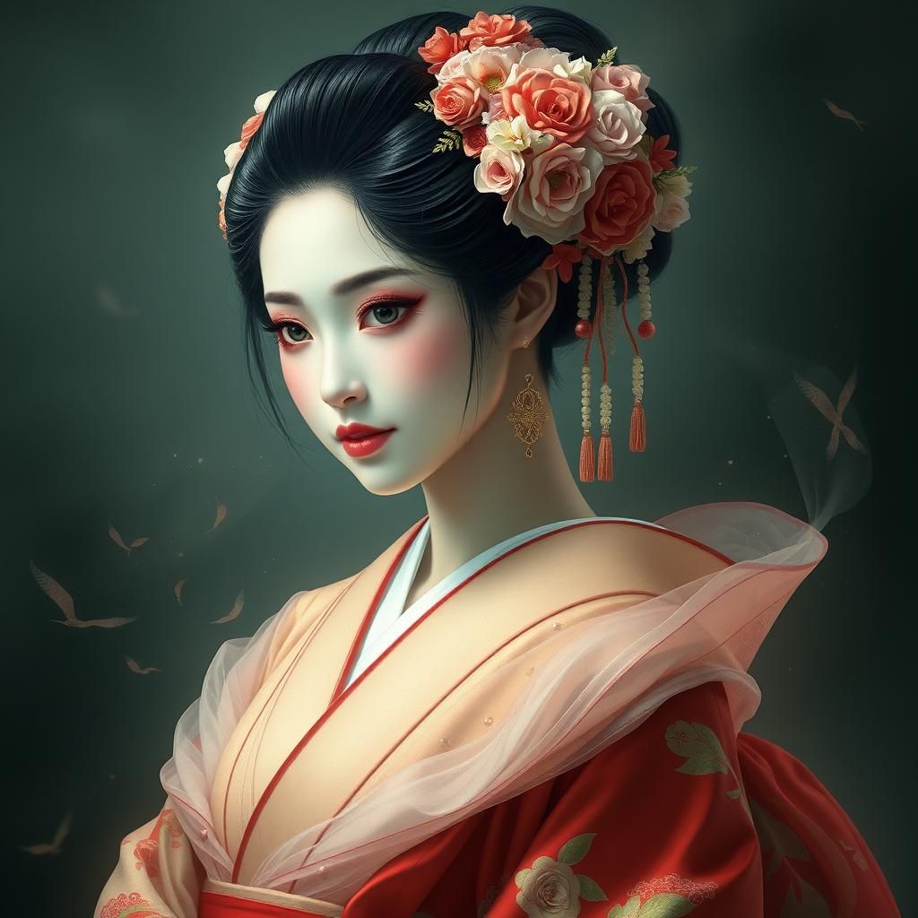 Ethereal Emotive Portrait of a Geisha