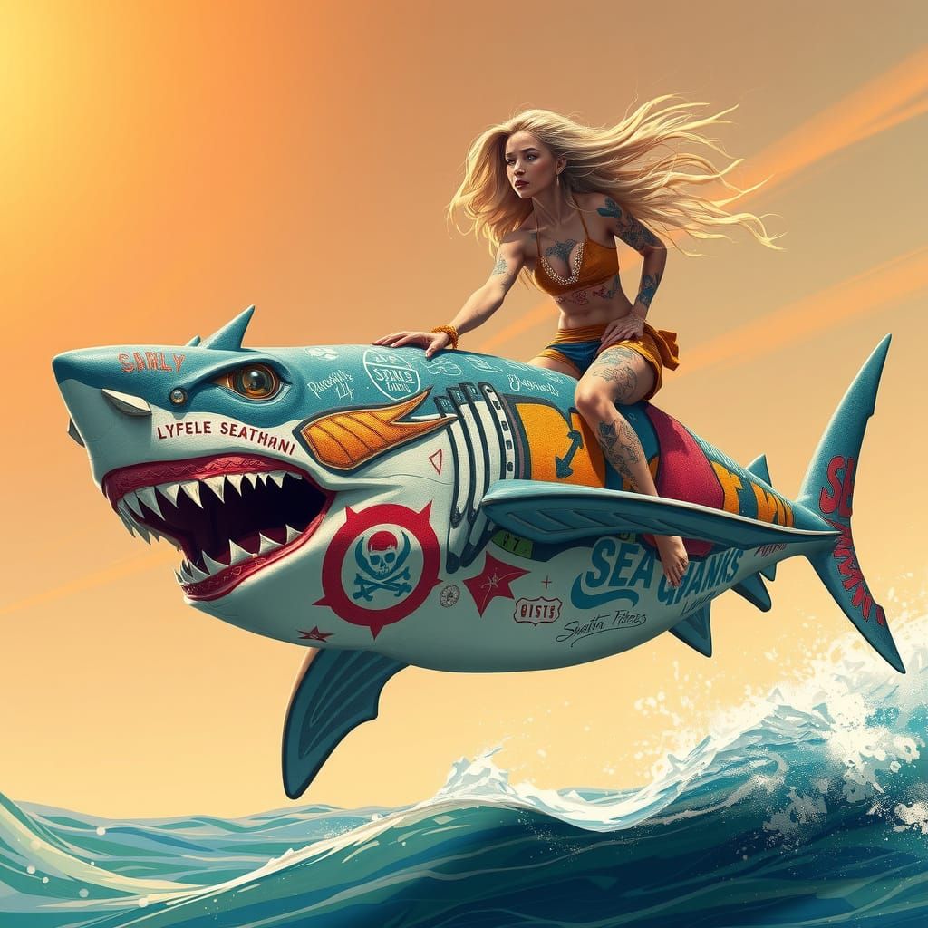Graffiti Shark Rider in Industrial Style