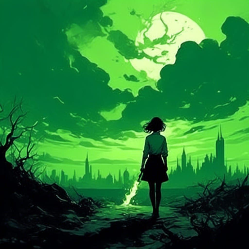 Verdant Portal: Woman with Torch in Barren World