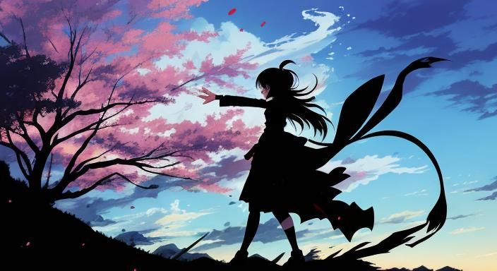 Anime Silhouette in Japanese Manga Style