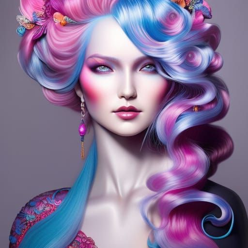 Colorful 3D Woman with Flowing Hair