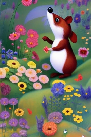 Playful Mice in a Colorful Garden, Digital Illustration