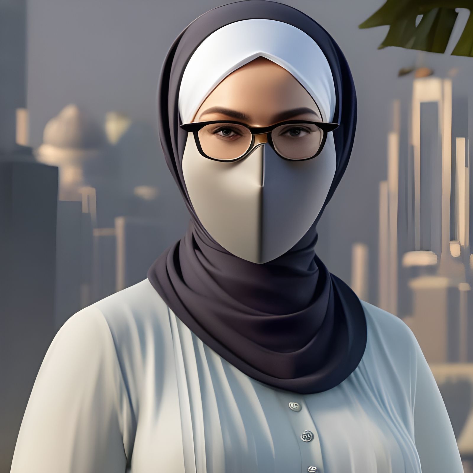 Woman in Hijab and Facemask by Greg Rutkowski