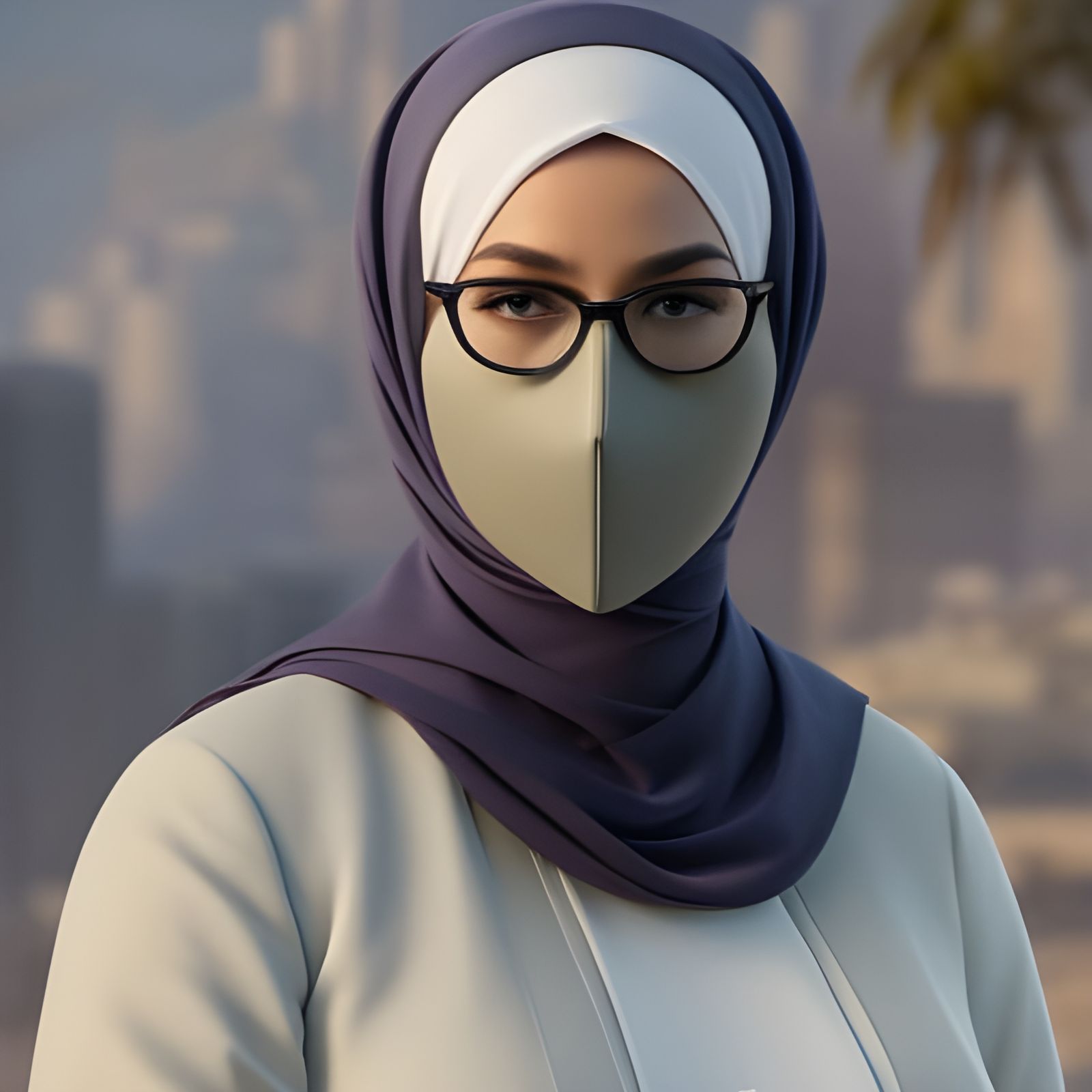 German Woman in Hijab and Mask: Hyperdetailed Portrait