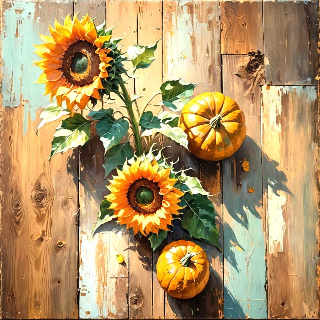 Sunflower and Pumpkin Oil Painting by Gurney