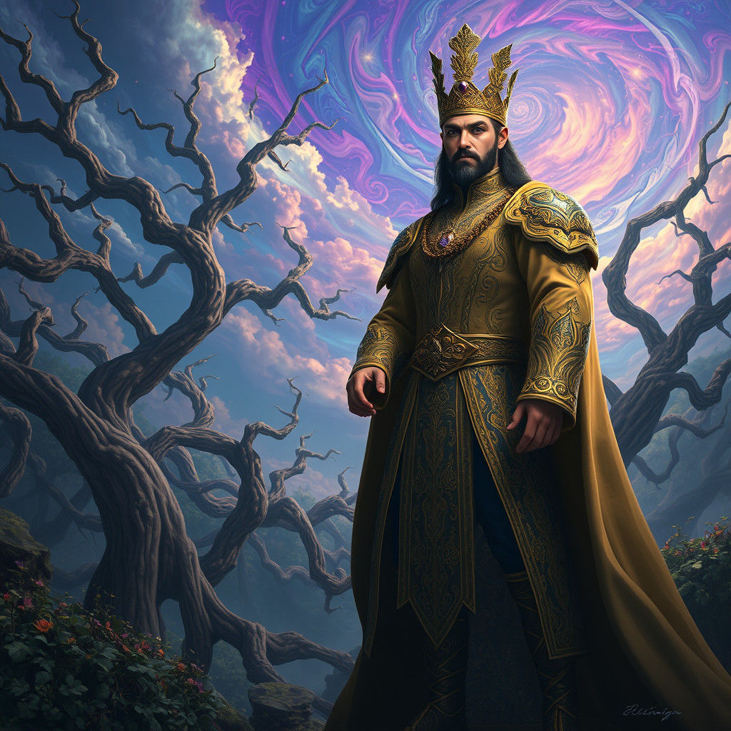 Majestic Figure in Ancient Forest, Digital Matte Painting