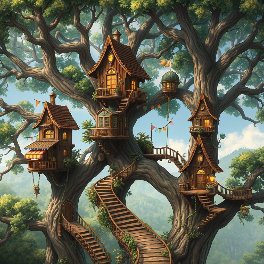 Magical Treehouse Village in Photorealistic Style