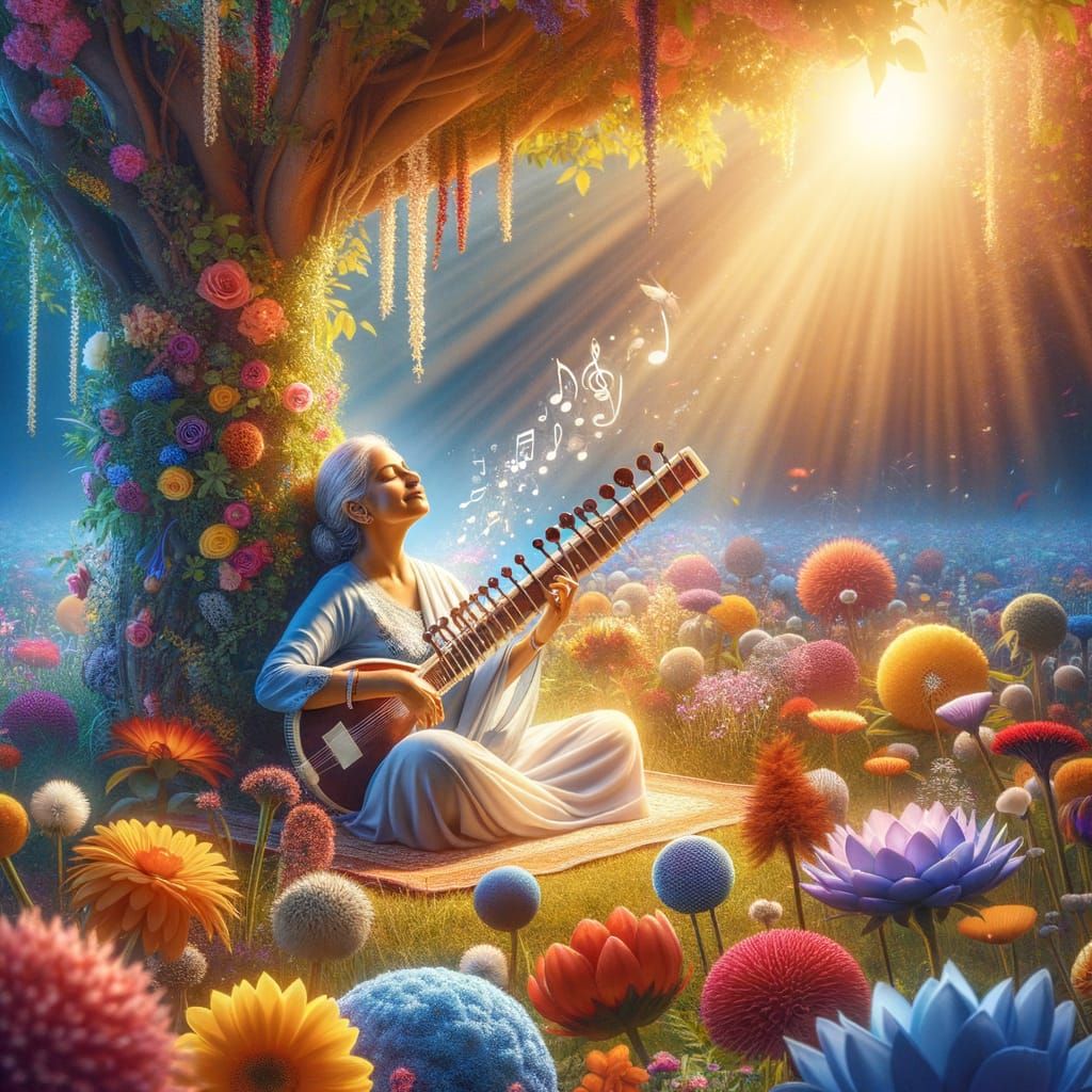 Woman's Personal Ecstasy in Blooming Garden