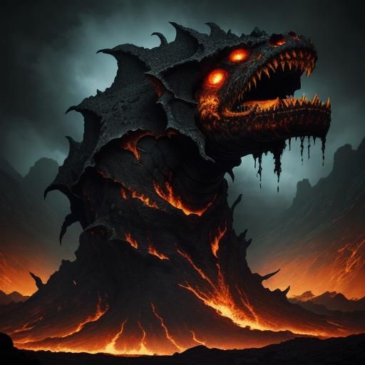 Molten Leviathan in Scorched Landscape, Dark Fantasy Illustr...
