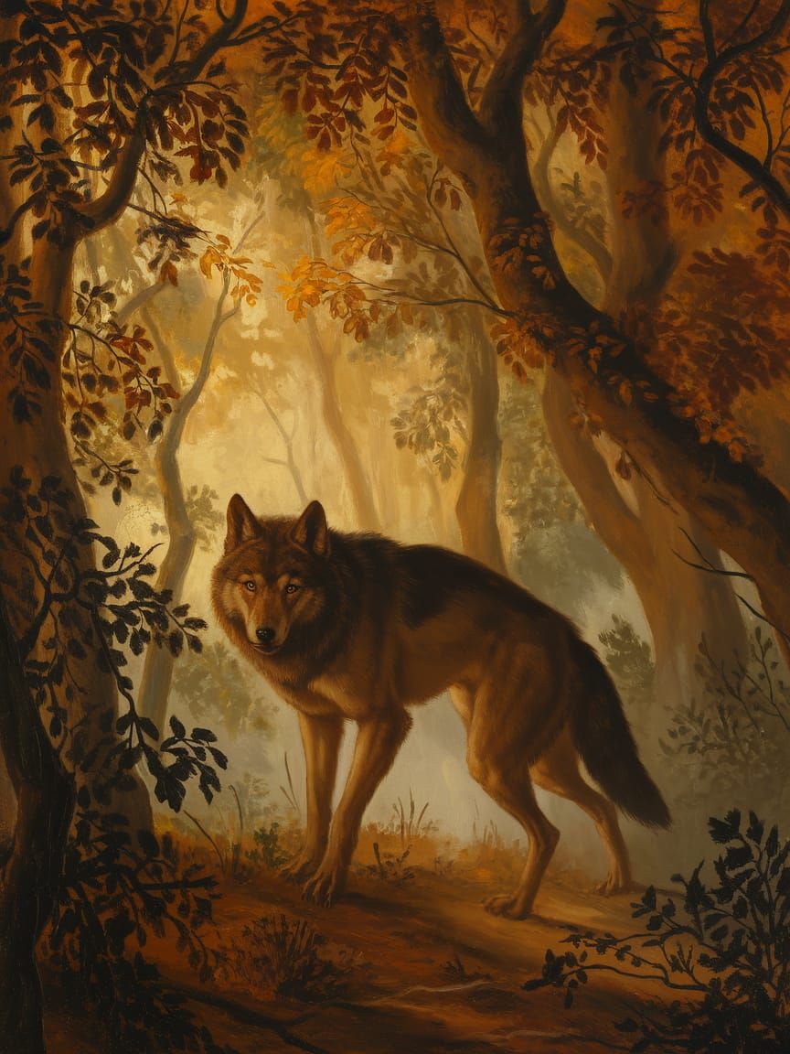 Werewolf in Ancient Forest: Academy Style Oil Painting