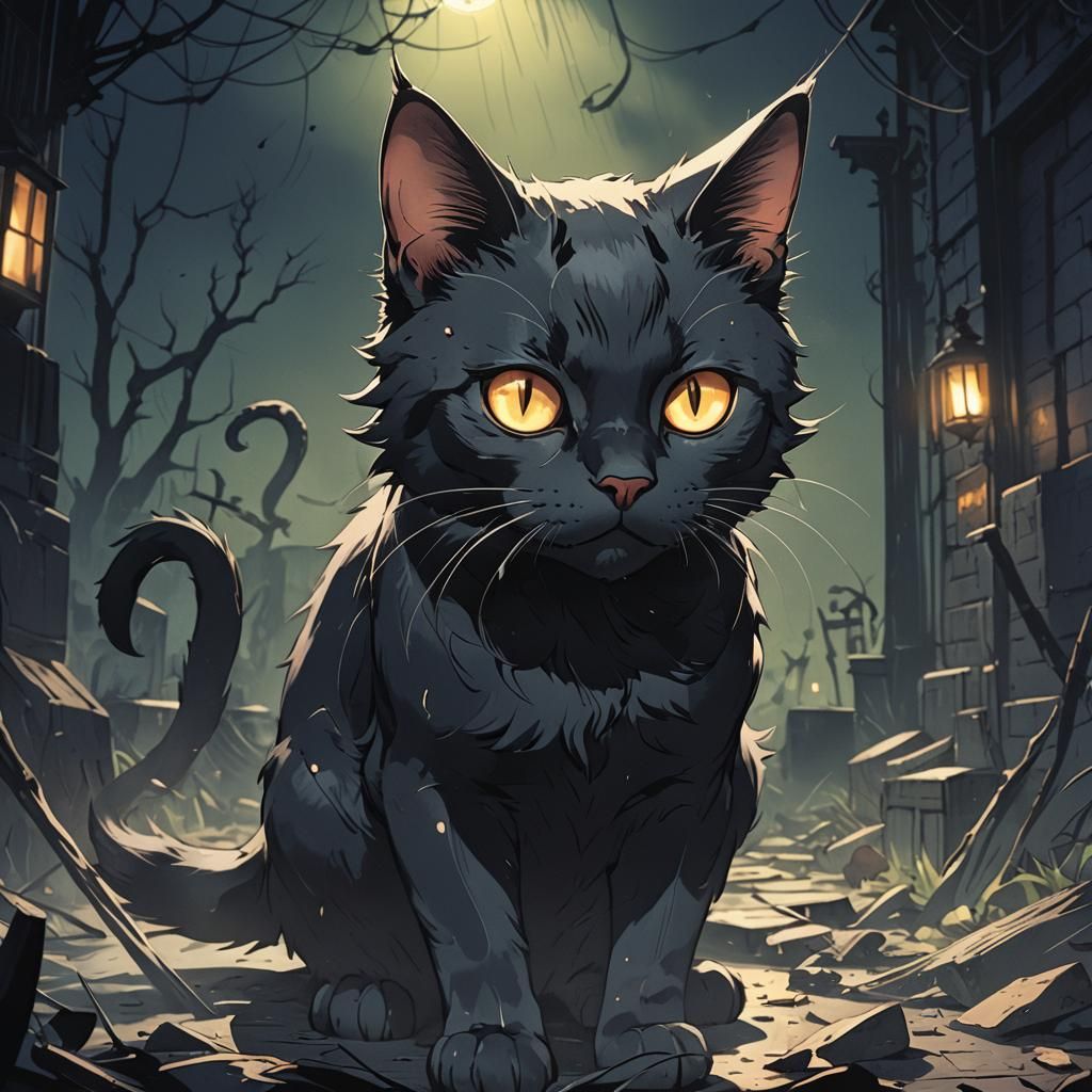 Dark Spooky Cat in Anime Manga Style