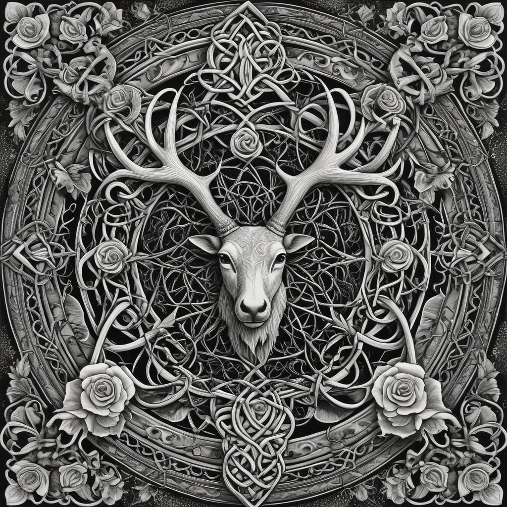 Celtic Knotwork Antlers Colouring Page in Art Nouveau Style
