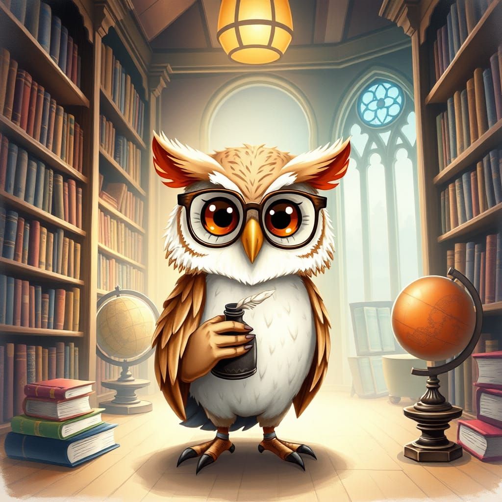 Professor Sophocles: A Whimsical Watercolor Owl