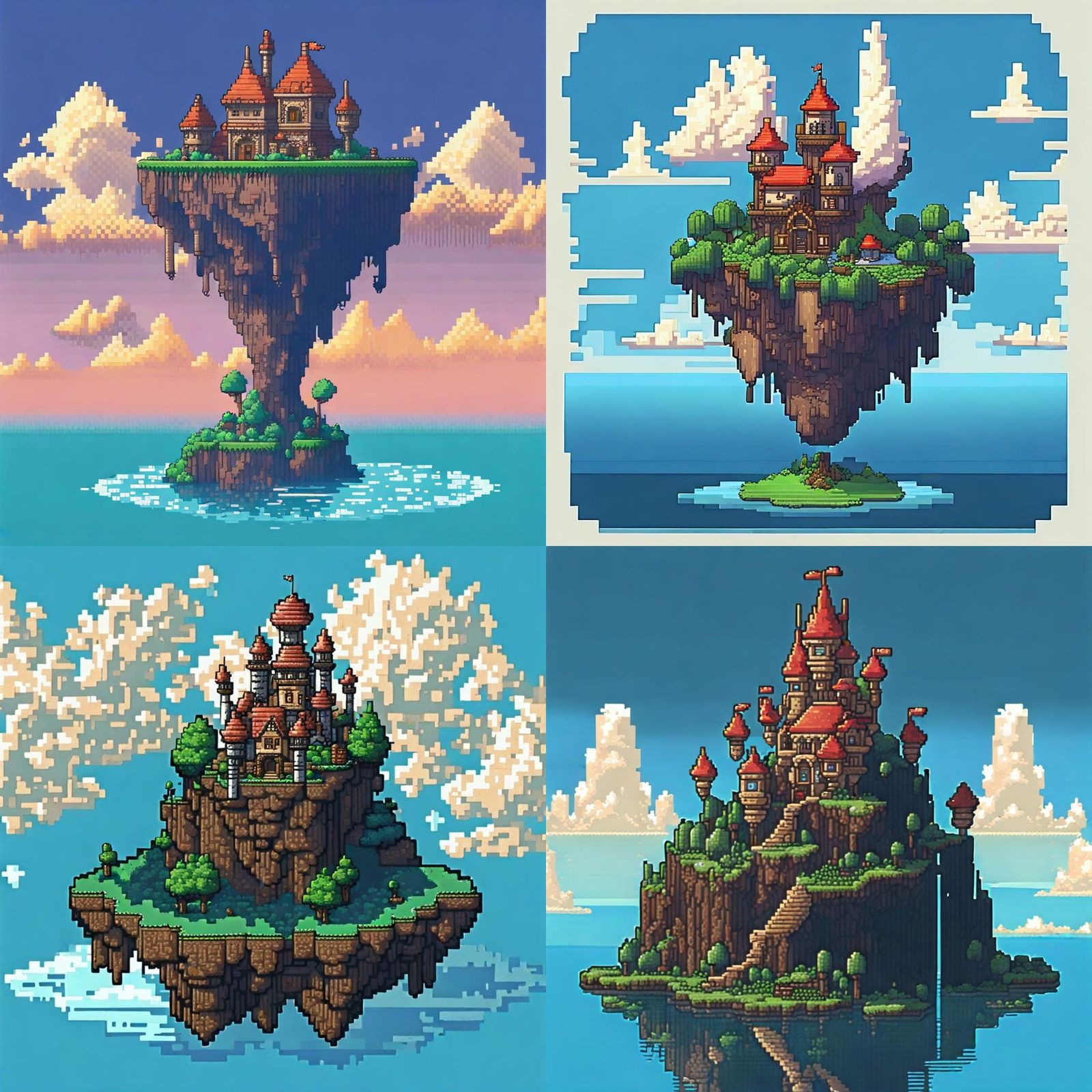 Pixel Art Sky Castle on Floating Island