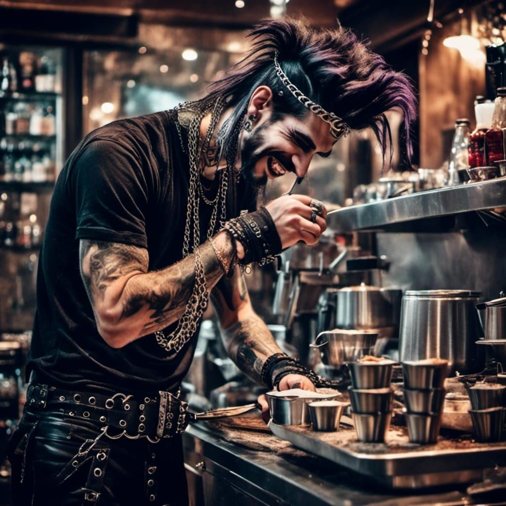 Metalhead Barista in Goth Style