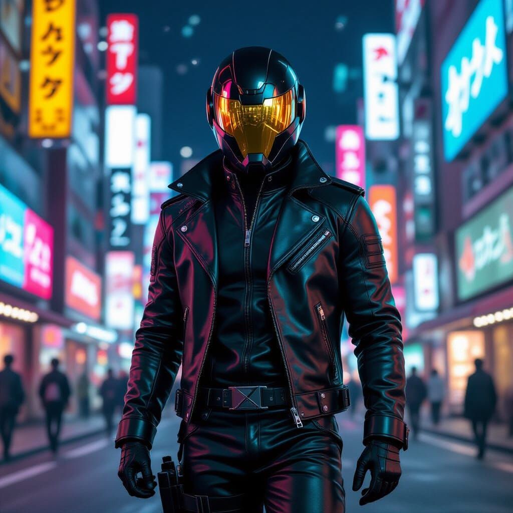 Neon Tokyo Bounty Hunter in Cyberpunk Style