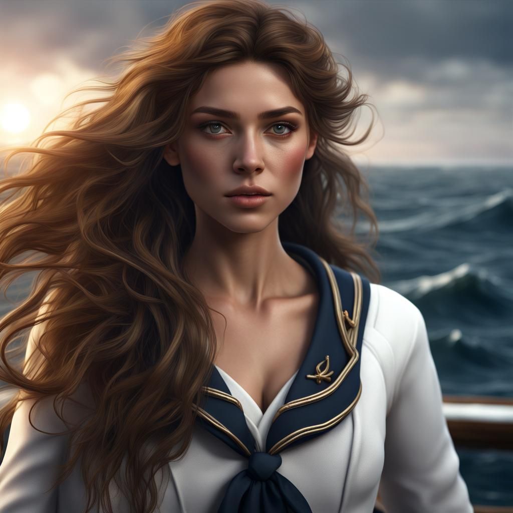 Hyperrealistic Sailor Woman Portrait in Detailed Matte Paint...