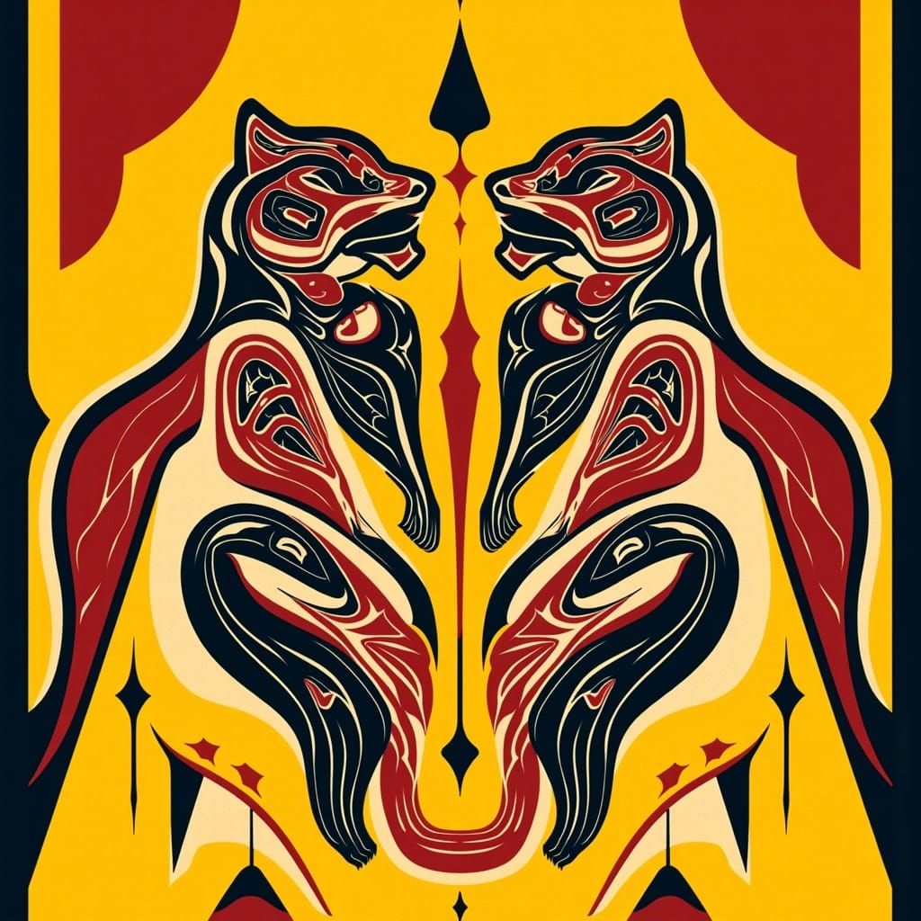 <lora:Haida Style:1.0> Haida Style picture of a mountain lion in yellow and brown only