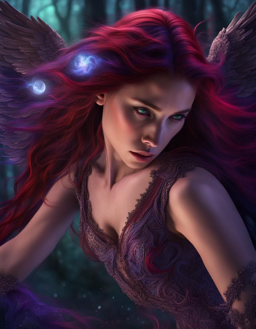 Dark Angel in Celestial Forest: Fantasy Concept Art