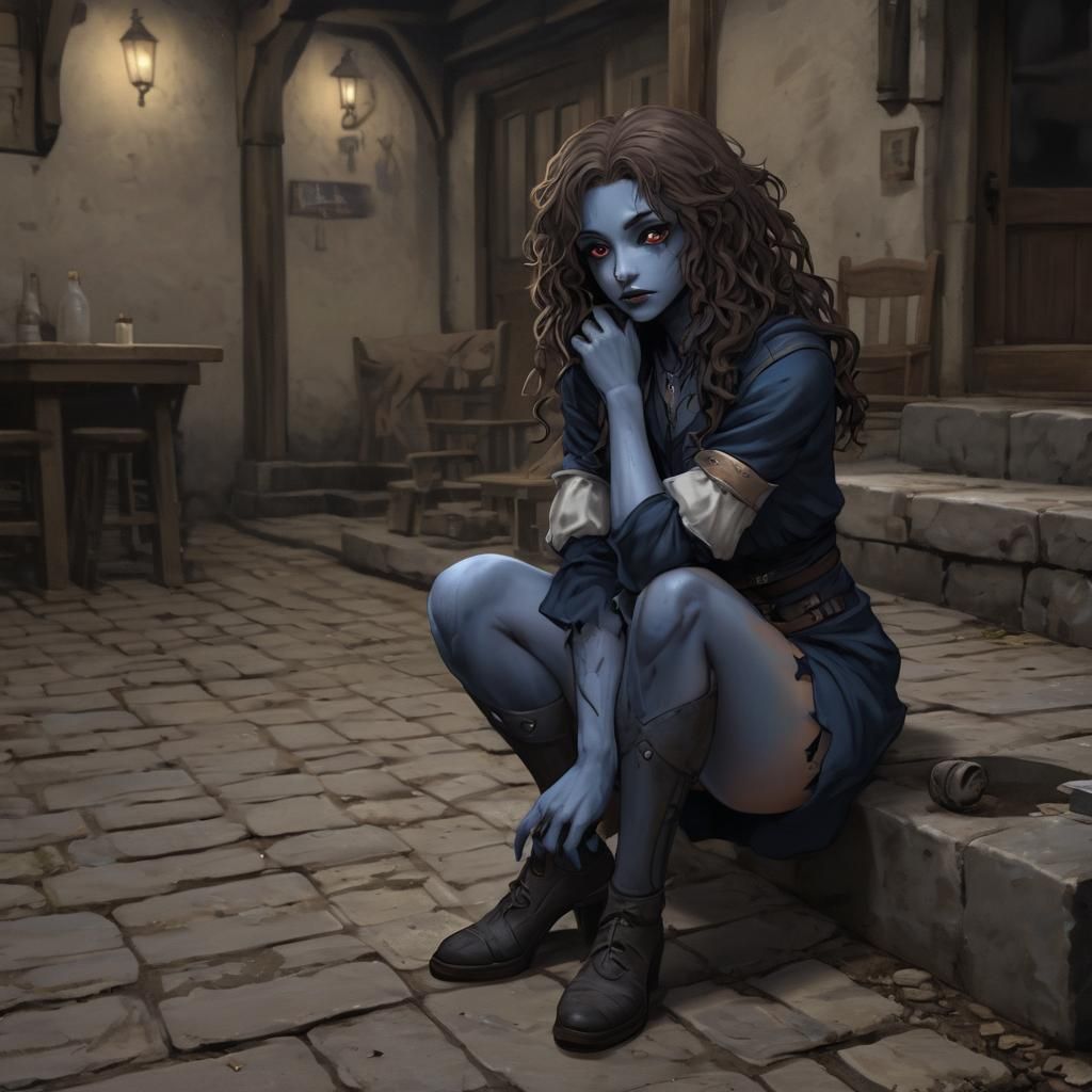 Frightened Drow Girl in Anime Style