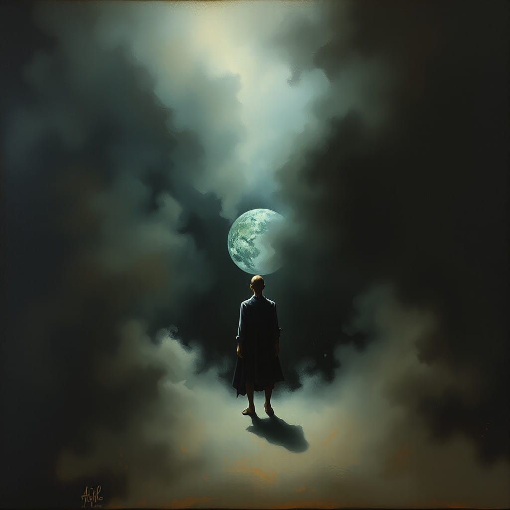 Mysterious Figure Lost in Existential Trance