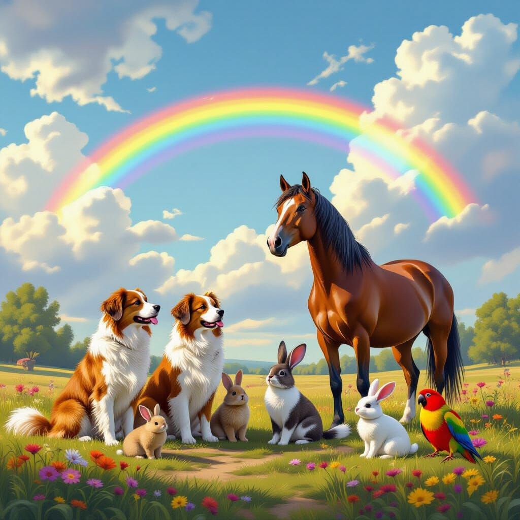 Hyper-Realistic Rainbow Gathering of Animals