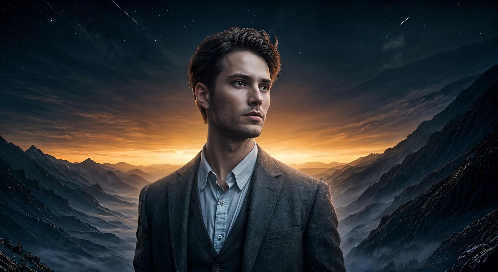 Man Reaching for Stars on Mountain Path