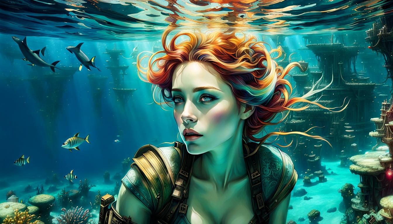 Sunlit Shipwrecks in Submerged Atlantis Ruins