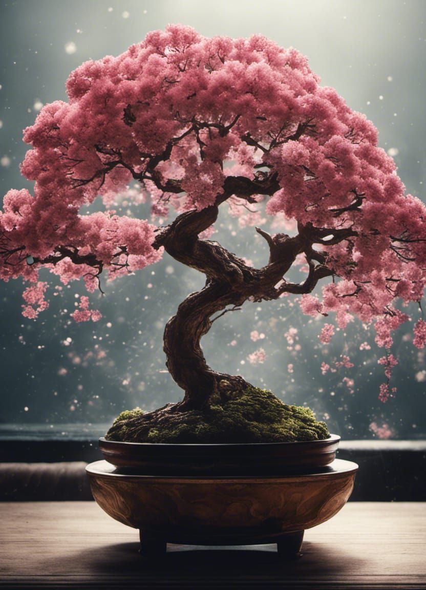 Sakura Bonsai Tree Double Exposure Collage