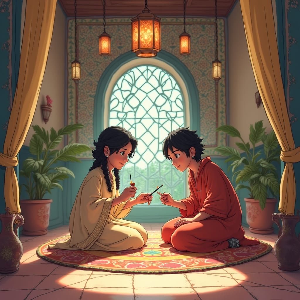 Naruto and Hinata in Traditional Moroccan Home